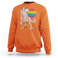 Halloween LGBT Sweatshirt Scary Dinosaur Skeleton T rex Rainbow Moon - Wonder Print Shop