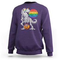 Halloween LGBT Sweatshirt Scary Dinosaur Skeleton T rex Rainbow Moon - Wonder Print Shop
