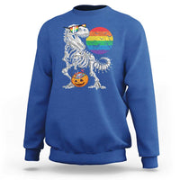 Halloween LGBT Sweatshirt Scary Dinosaur Skeleton T rex Rainbow Moon - Wonder Print Shop