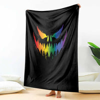 Funny Halloween LGBT Throw Blanket Jack O Lantern Scary Carved Pumpkin Face Rainbow Flag - Wonder Print Shop