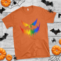 Funny Halloween LGBT T Shirt Jack O Lantern Scary Carved Pumpkin Face Rainbow Flag - Wonder Print Shop