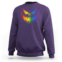Funny Halloween LGBT Sweatshirt Jack O Lantern Scary Carved Pumpkin Face Rainbow Flag - Wonder Print Shop