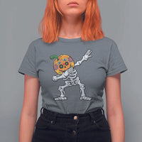 Day Of The Dead T Shirt For Women Dabbing Pumpkin Skeleton Halloween Sugar Skull - Wonder Print Shop