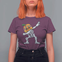 Day Of The Dead T Shirt For Women Dabbing Pumpkin Skeleton Halloween Sugar Skull - Wonder Print Shop