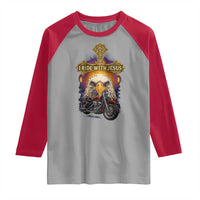 Christian Biker I Ride With Jesus Raglan Shirt Religious Faith Motorcycle Rider Eagle - Wonder Print Shop