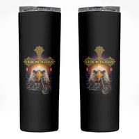 Christian Biker I Ride With Jesus Skinny Tumbler Religious Faith Motorcycle Rider Eagle - Wonder Print Shop