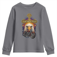 Christian Biker I Ride With Jesus Youth Sweatshirt Religious Faith Motorcycle Rider Eagle - Wonder Print Shop