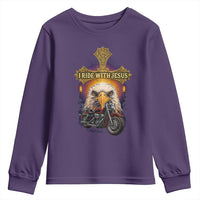 Christian Biker I Ride With Jesus Youth Sweatshirt Religious Faith Motorcycle Rider Eagle - Wonder Print Shop