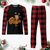 Funny Thanksgiving Christmas Triple Ho Santa Turkey Plaid Pajama Set - Wonder Print Shop
