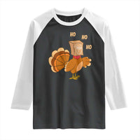 Funny Thanksgiving Christmas Triple Ho Santa Turkey Raglan Shirt - Wonder Print Shop