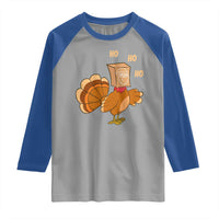 Funny Thanksgiving Christmas Triple Ho Santa Turkey Raglan Shirt - Wonder Print Shop