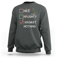 Funny Nice Naughty And I Regret Nothing Christmas List Sweatshirt Christmas Tree Candy Cane - Wonder Print Shop