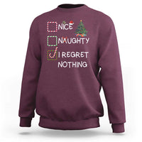 Funny Nice Naughty And I Regret Nothing Christmas List Sweatshirt Christmas Tree Candy Cane - Wonder Print Shop