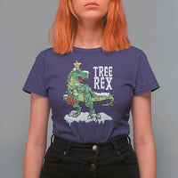 Funny Christmas T-Rex T Shirt For Women Tree Rex Dinosaur Xmas Tree - Wonder Print Shop