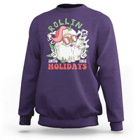 Funny Weed Christmas Sweatshirt Rollin Into The Holidays Santa Xmas - Wonder Print Shop