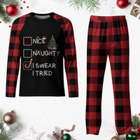 Funny Nice Naughty I Swear I Tried Plaid Pajama Set Xmas Tree Candy Cane - Wonder Print Shop