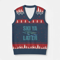 Funny Skiing Alligator V-Neck Knit Sweater Vest Ski Ya Later Skier Winter Sport - Wonder Print Shop