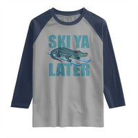 Funny Skiing Alligator Raglan Shirt Ski Ya Later Skier Winter Sport - Wonder Print Shop