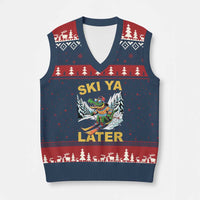 Funny Skiing Alligator V-Neck Knit Sweater Vest Ski Ya Later Skier Snow Mountain Winter Sport - Wonder Print Shop