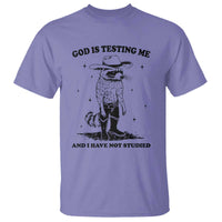 Funny God Is Testing Me And I Have Not Studied T Shirt Cowboy Racoon