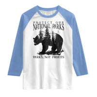 Protect Our National Parks Not Profits Raglan Shirt Vintage Forest Bear
