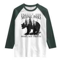 Protect Our National Parks Not Profits Raglan Shirt Vintage Forest Bear