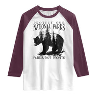 Protect Our National Parks Not Profits Raglan Shirt Vintage Forest Bear