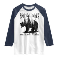 Protect Our National Parks Not Profits Raglan Shirt Vintage Forest Bear
