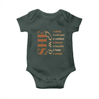 Woman Affirmation Baby Onesie She Is Strong Motivated Confident Blessed Beautiful Melanin Color
