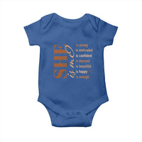 Woman Affirmation Baby Onesie She Is Strong Motivated Confident Blessed Beautiful Melanin Color