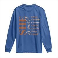 Woman Affirmation Long Sleeve Shirt She Is Strong Motivated Confident Blessed Beautiful Melanin Color