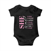 Woman Affirmation Baby Onesie She Is Strong Motivated Confident Blessed Beautiful