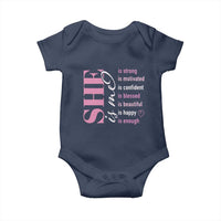 Woman Affirmation Baby Onesie She Is Strong Motivated Confident Blessed Beautiful