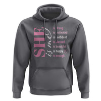 Woman Affirmation Hoodie She Is Strong Motivated Confident Blessed Beautiful