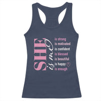 Woman Affirmation Racerback Tank Top She Is Strong Motivated Confident Blessed Beautiful