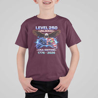 USA 250th Anniversary Gamer T Shirt For Kid Level 250 USA Edition 1776 2026 Bald Eagle