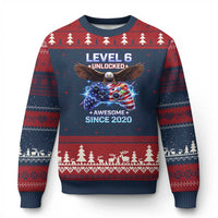Funny 6th Birthday Ugly Christmas Sweater Level 6 Unlocked Awesome Since 2020 USA Gamer