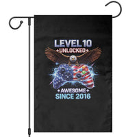 Funny 10th Birthday Garden Flag Level 10 Unlocked Awesome Since 2016 USA Gamer