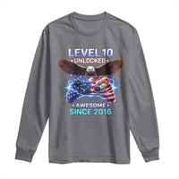 Funny 10th Birthday Long Sleeve Shirt Level 10 Unlocked Awesome Since 2016 USA Gamer
