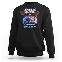 Funny 10th Birthday Sweatshirt Level 10 Unlocked Awesome Since 2016 USA Gamer