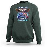 Funny 10th Birthday Sweatshirt Level 10 Unlocked Awesome Since 2016 USA Gamer