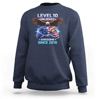 Funny 10th Birthday Sweatshirt Level 10 Unlocked Awesome Since 2016 USA Gamer