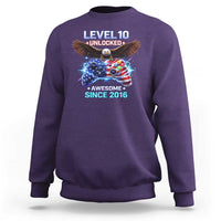Funny 10th Birthday Sweatshirt Level 10 Unlocked Awesome Since 2016 USA Gamer