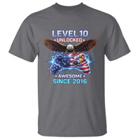 Funny 10th Birthday T Shirt Level 10 Unlocked Awesome Since 2016 USA Gamer