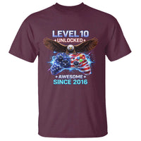 Funny 10th Birthday T Shirt Level 10 Unlocked Awesome Since 2016 USA Gamer