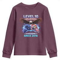 Funny 10th Birthday Youth Sweatshirt Level 10 Unlocked Awesome Since 2016 USA Gamer
