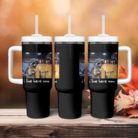 Basketball Raccoon I Live Here Now Tumbler With Handle Funny Trash Panda Drinking Iced Coffee Basketball Court
