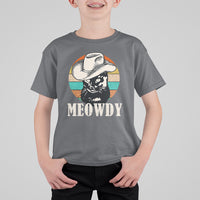 Cat Lover T Shirt For Kid Meowdy Funny Howdy Retro Vintage Cowboy Hat - Wonder Print Shop