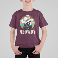 Cat Lover T Shirt For Kid Meowdy Funny Howdy Retro Vintage Cowboy Hat - Wonder Print Shop