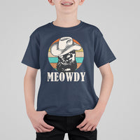Cat Lover T Shirt For Kid Meowdy Funny Howdy Retro Vintage Cowboy Hat - Wonder Print Shop